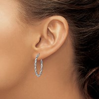 Sterling Silver Rhodium-plated Antiqued 2x 30mm Twisted Hoop Earrings view 3