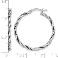 Sterling Silver Rhodium-plated Antiqued 2x 30mm Twisted Hoop Earrings view 4