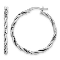 Sterling Silver Rhodium-plated Antiqued 2x 30mm Twisted Hoop Earrings view 1