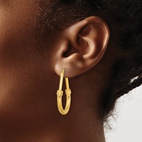 Sterling Silver Gold-tone Textured Hoop Earrings view 3