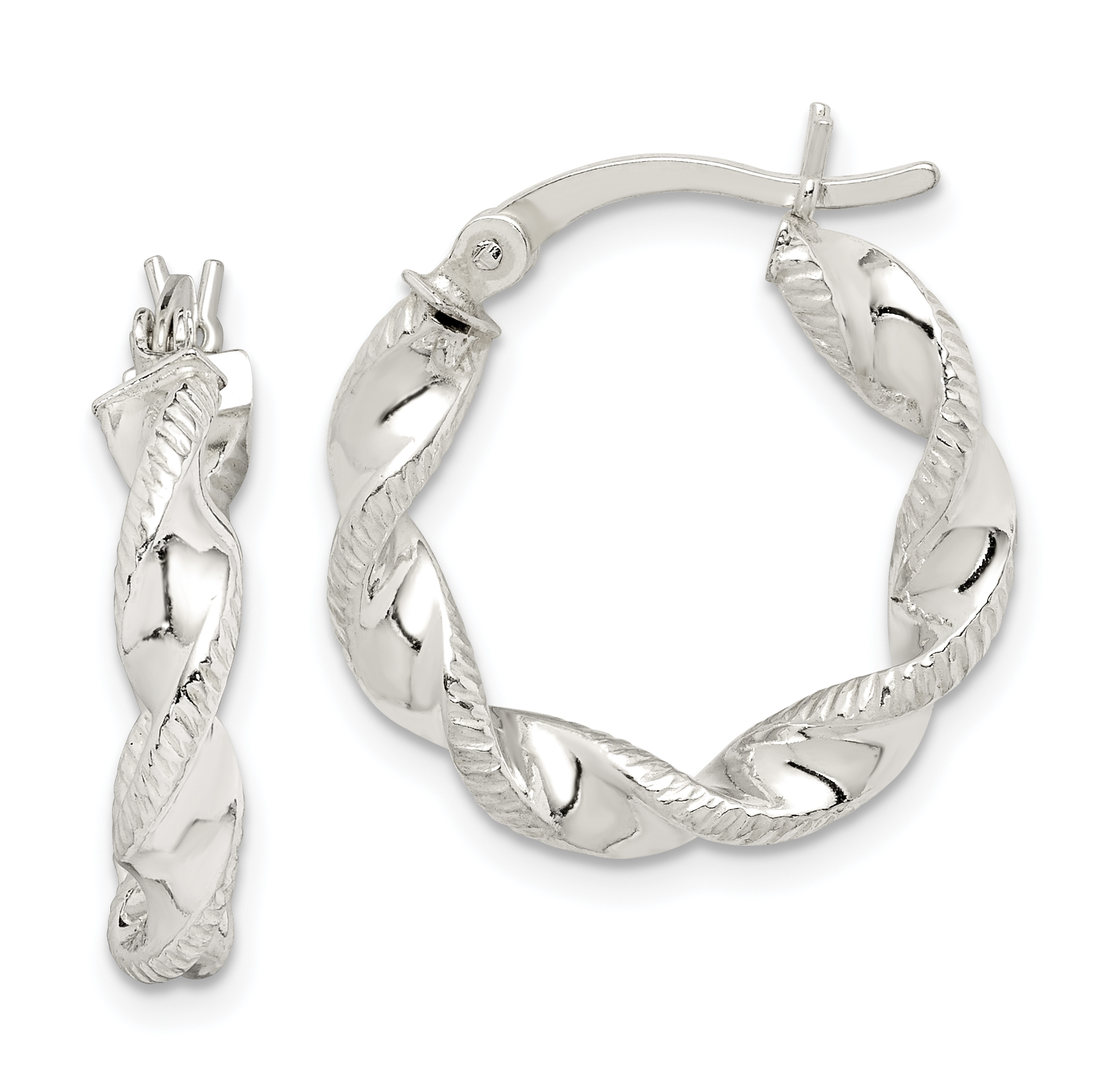 Sterling Silver Twisted and Textured Hoop Earrings (QE14165)