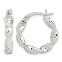 Sterling Silver Twisted and Textured Hoop Earrings view 1