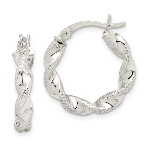 Sterling Silver Twisted and Textured Hoop Earrings