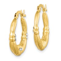 Sterling Silver Flash Gold-plated and CZ Textured Hoop Earrings view 2