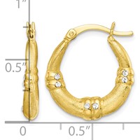 Sterling Silver Flash Gold-plated and CZ Textured Hoop Earrings view 4