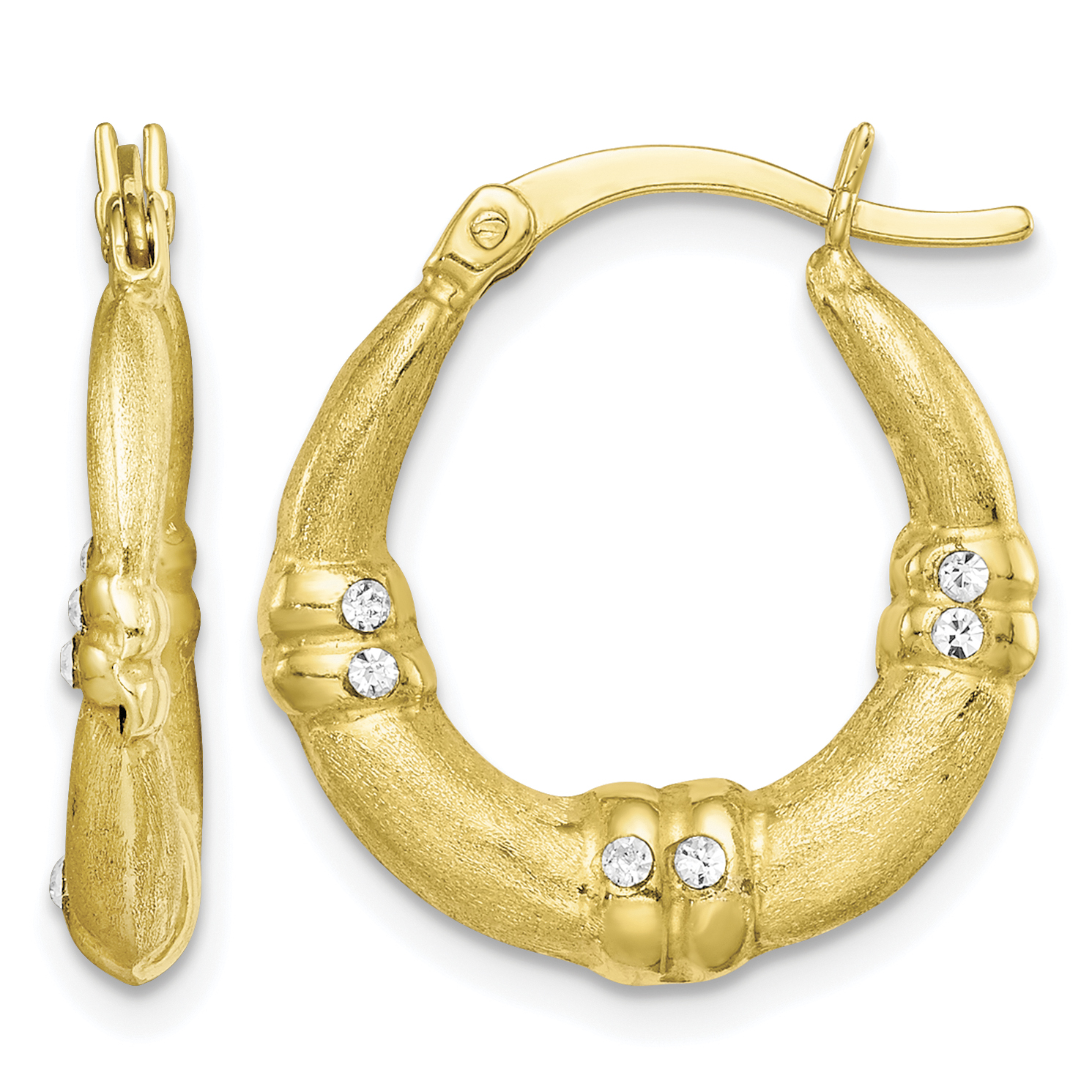 Sterling Silver Gold Tone and CZ Textured Hoop Earrings (QE14168)