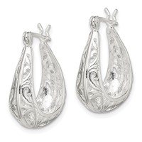 Sterling Silver Polished Swirl Filigree Hoop Earrings view 2