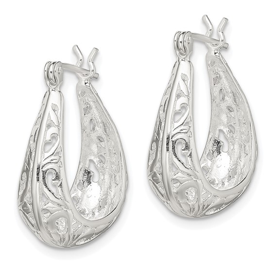 Sterling Silver Polished Swirl Filigree Hoop Earrings