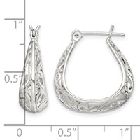 Sterling Silver Polished Swirl Filigree Hoop Earrings view 4