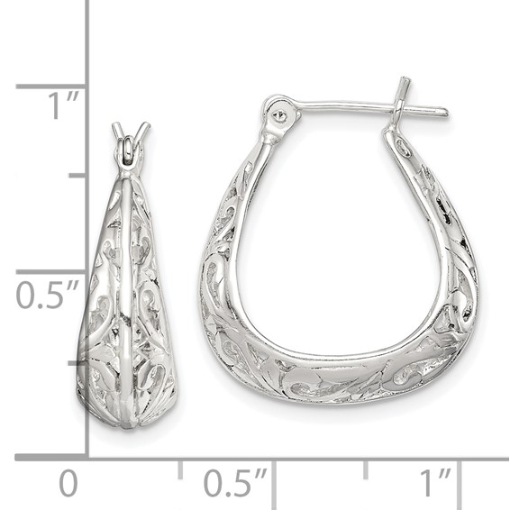 Sterling Silver Polished Swirl Filigree Hoop Earrings