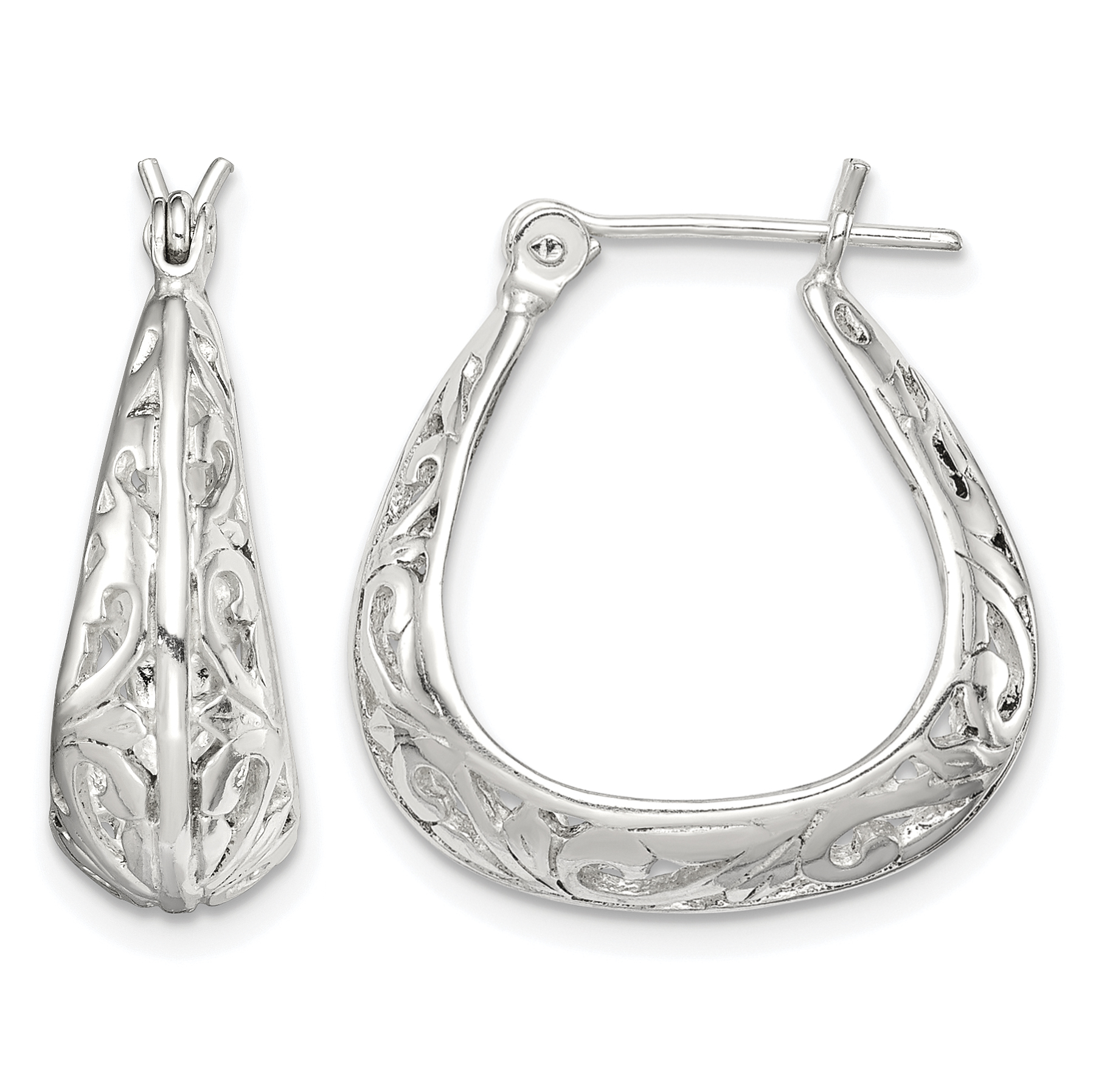 Sterling Silver Polished Swirl Filigree Hoop Earrings (QE14171)