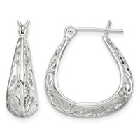 Sterling Silver Polished Swirl Filigree Hoop Earrings view 1