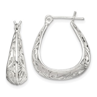 Sterling Silver Polished Swirl Filigree Hoop Earrings