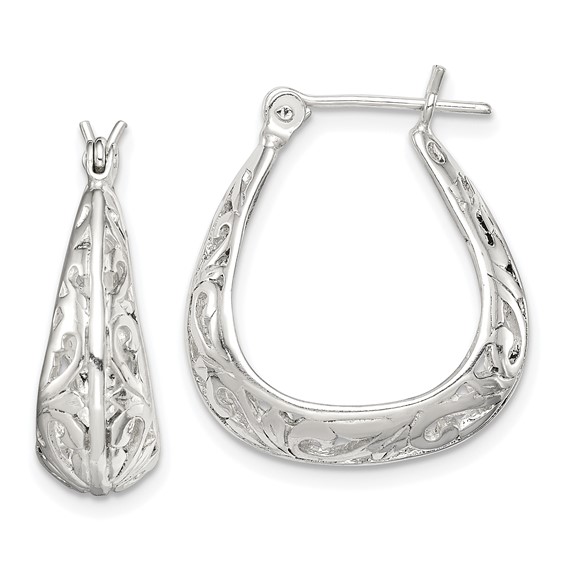 Sterling Silver Polished Swirl Filigree Hoop Earrings