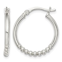 Sterling Silver Beaded Hoop Earrings view 1