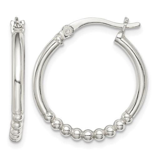 Sterling Silver Beaded Hoop Earrings