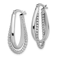 Sterling Silver Rhodium-plated Twisted and Beaded Hoop Earrings view 2