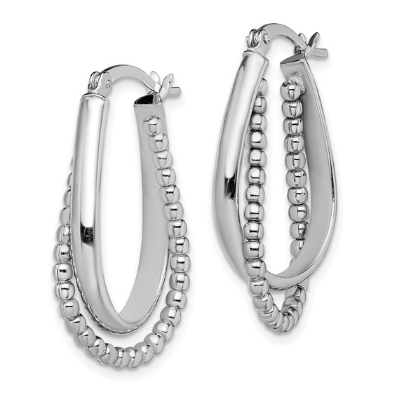 Sterling Silver Beaded Oval Twist Hoop Earrings