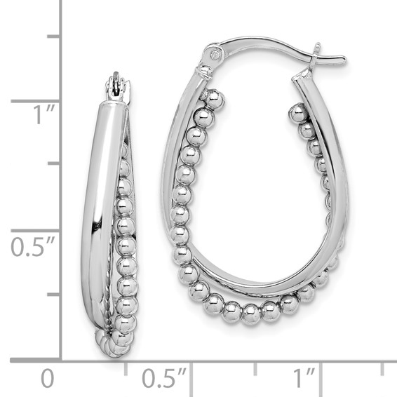 Sterling Silver Beaded Oval Twist Hoop Earrings