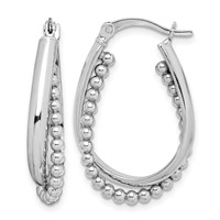 Sterling Silver Rhodium-plated Twisted and Beaded Hoop Earrings view 1