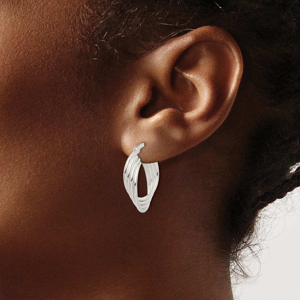 Sterling Silver Polished Twisted Multi-tube Round Hoop Earrings (QE14175)