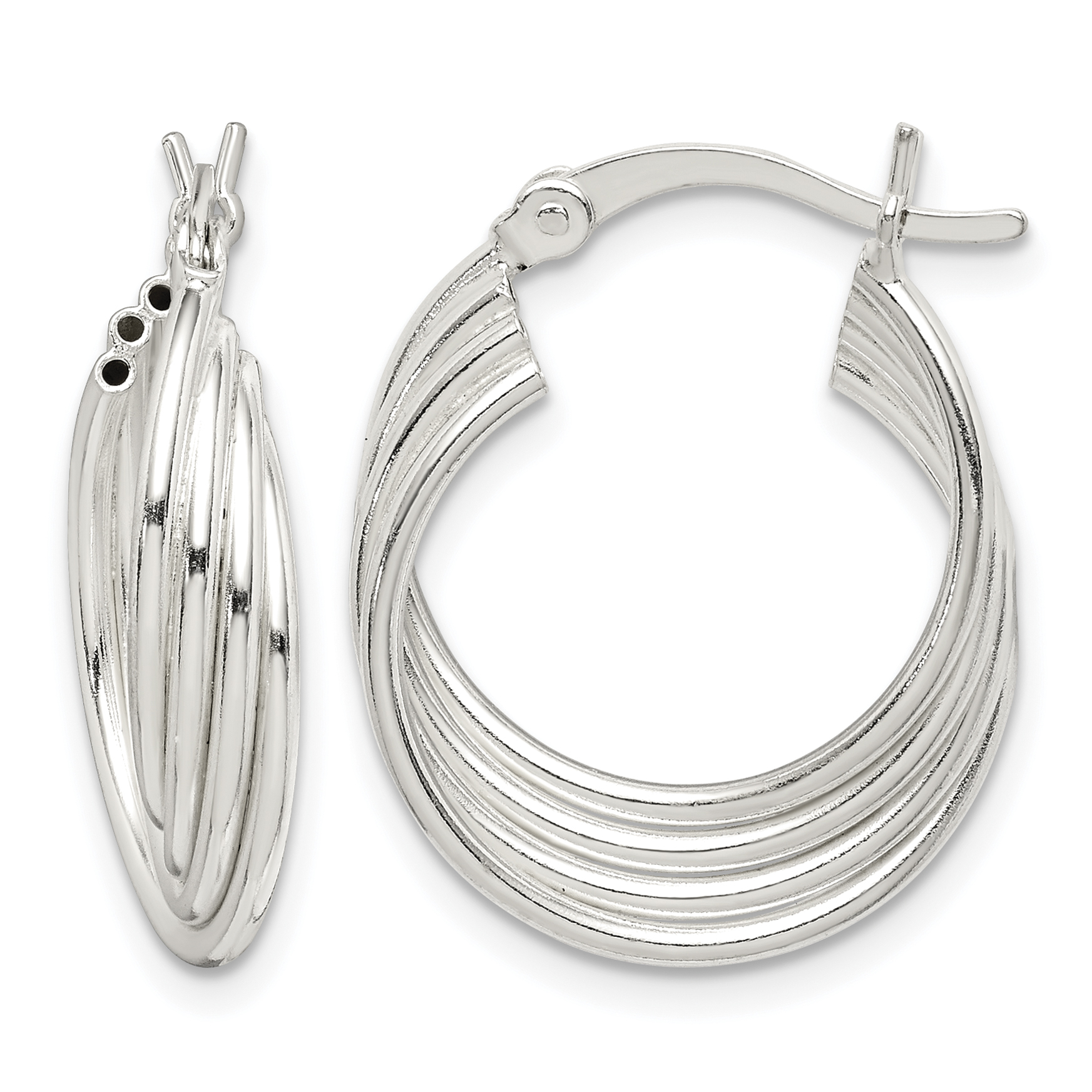 Sterling Silver Polished Twisted Multi-tube Round Hoop Earrings (QE14175)