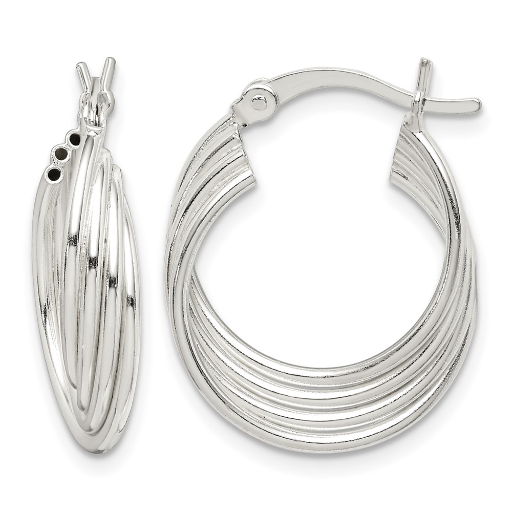 Sterling Silver Polished Twisted Multi-tube Round Hoop Earrings (QE14175)