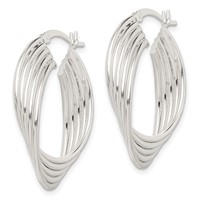 Sterling Silver Polished Twisted Multi-tube Round Hoop Earrings view 2