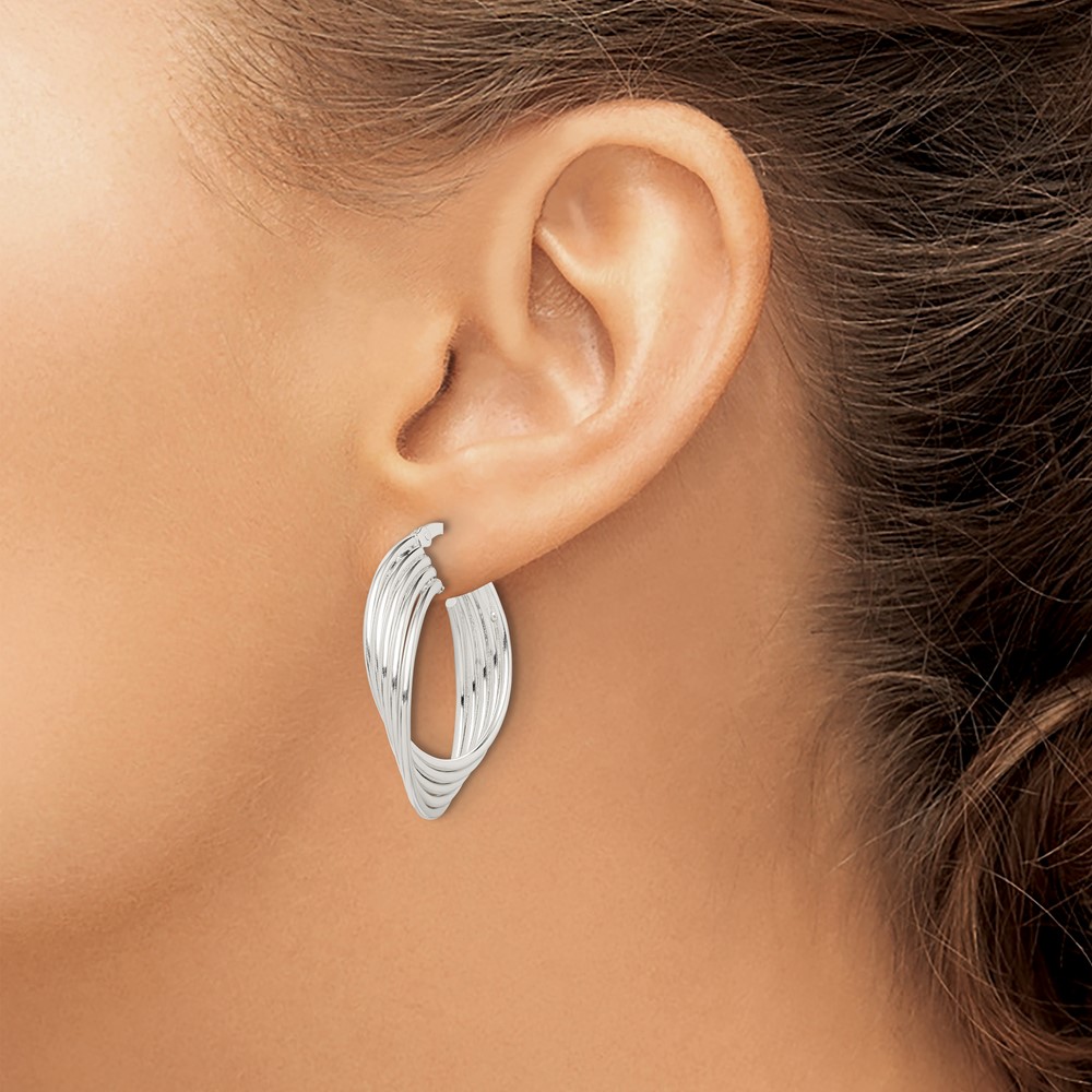 Sterling Silver Polished Twisted Multi-tube Round Hoop Earrings (QE14176)