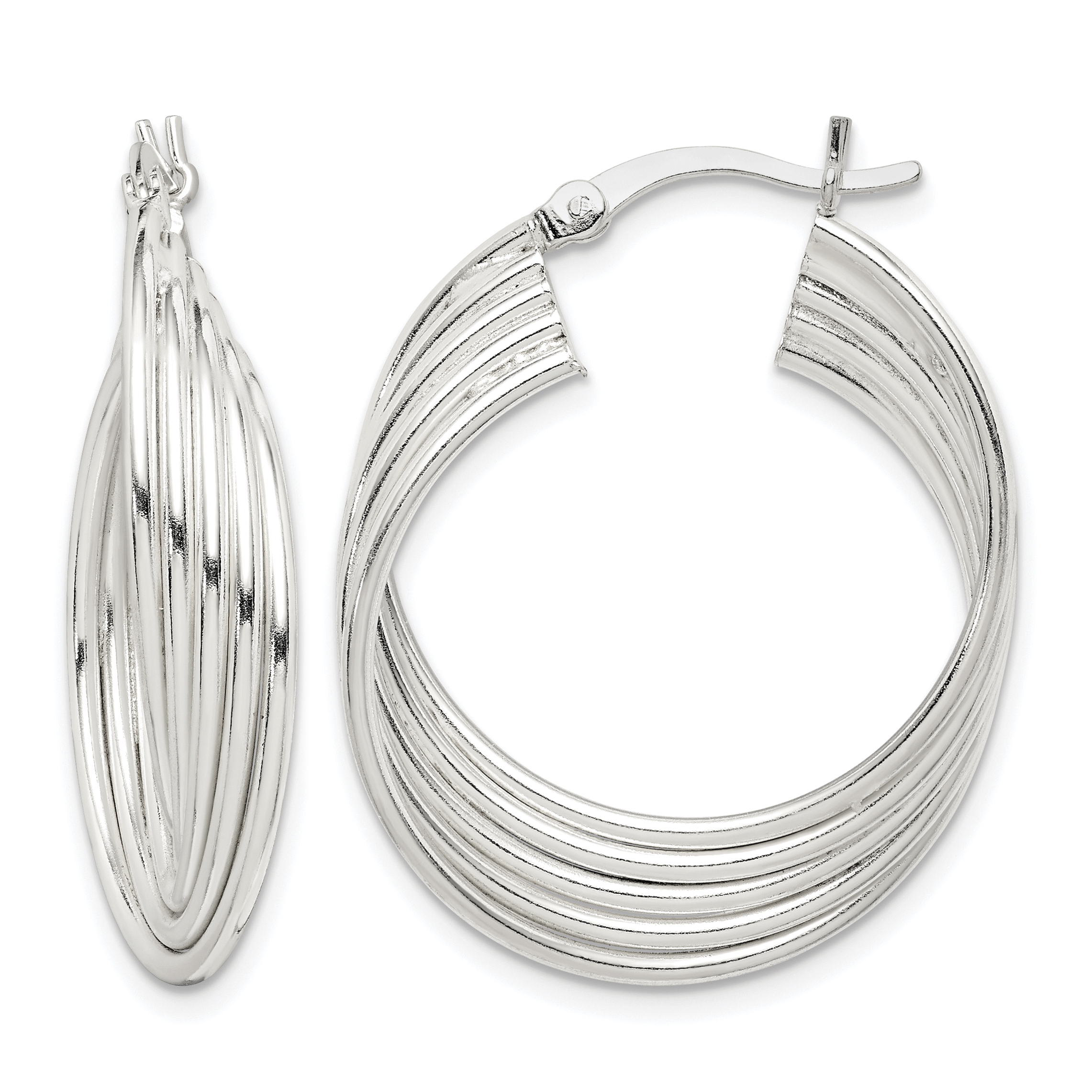 Sterling Silver Polished Twisted Multi-tube Round Hoop Earrings (QE14176)