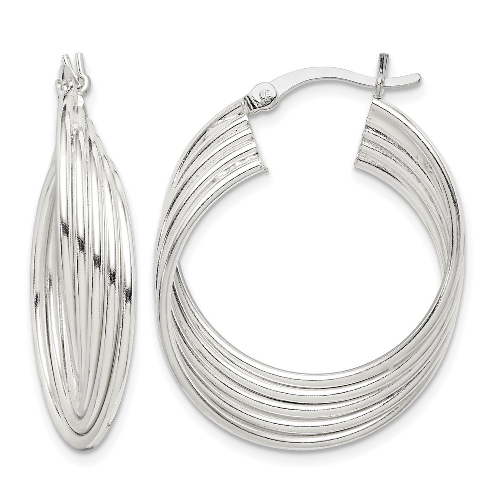 Sterling Silver Polished Twisted Multi-tube Round Hoop Earrings (QE14176)