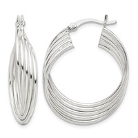Sterling Silver Polished Twisted Multi-tube Round Hoop Earrings view 1
