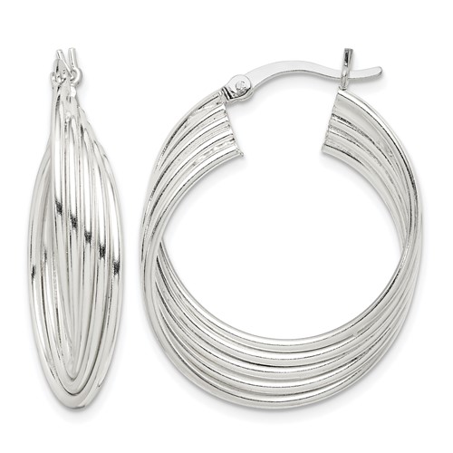 Sterling Silver Polished Twisted Multi-tube Round Hoop Earrings