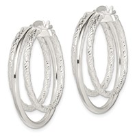 Sterling Silver Textured and Polished Triple Hoop Earrings view 2
