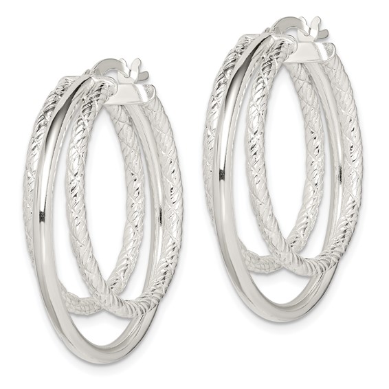 Sterling Silver Textured and Polished Triple Hoop Earrings