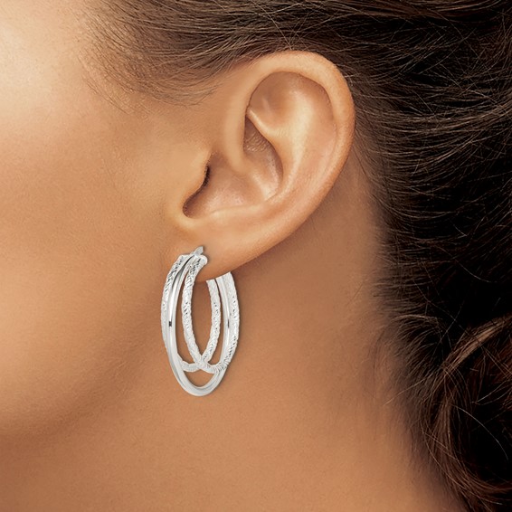 Sterling Silver Textured and Polished Triple Hoop Earrings