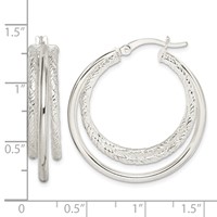 Sterling Silver Textured and Polished Triple Hoop Earrings view 4
