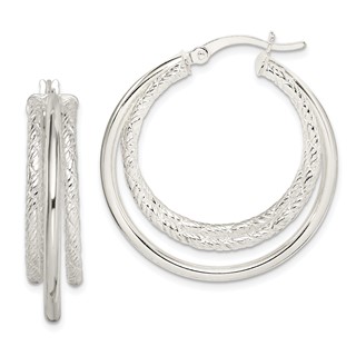 Sterling Silver Textured and Polished Triple Hoop Earrings