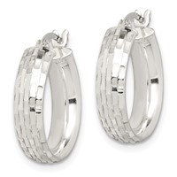 Sterling Silver Polished & Textured 5mm Round Hoop Earrings view 2