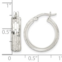 Sterling Silver Polished & Textured 5mm Round Hoop Earrings view 4