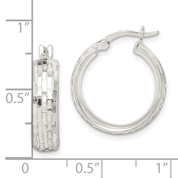 Sterling Silver Polished & Textured 5mm Round Hoop Earrings