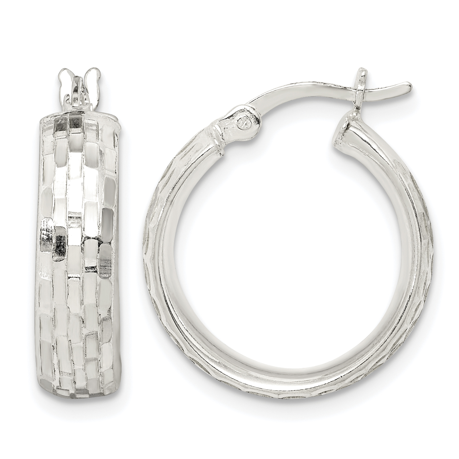 Sterling Silver Polished & Textured 5mm Round Hoop Earrings (QE14179)