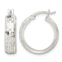 Sterling Silver Polished & Textured 5mm Round Hoop Earrings view 1