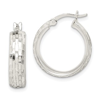 Sterling Silver Polished & Textured 5mm Round Hoop Earrings