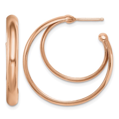 Sterling Silver RH Plated Rose Gold-plated 28x 3.5 Hoop Post Earrings