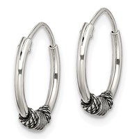 Sterling Silver Antiqued Beaded Endless Hoop Earrings view 2