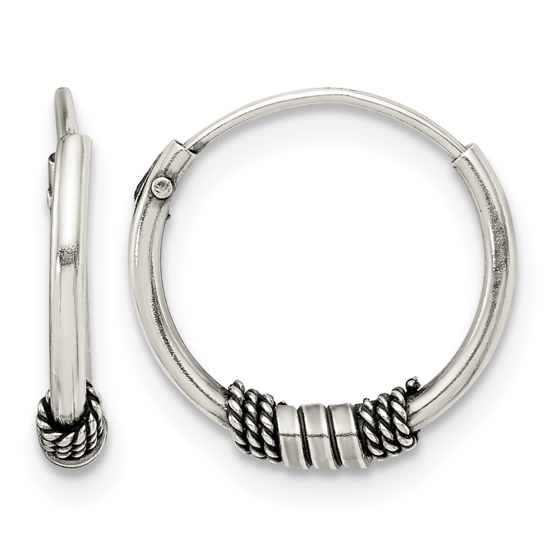 Sterling Silver Antiqued Beaded Endless Hoop Earrings (QE14191)