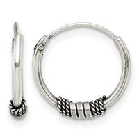 Sterling Silver Antiqued Beaded Endless Hoop Earrings view 1