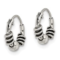 Sterling Silver Antiqued Beaded Endless Hoop Earrings view 2