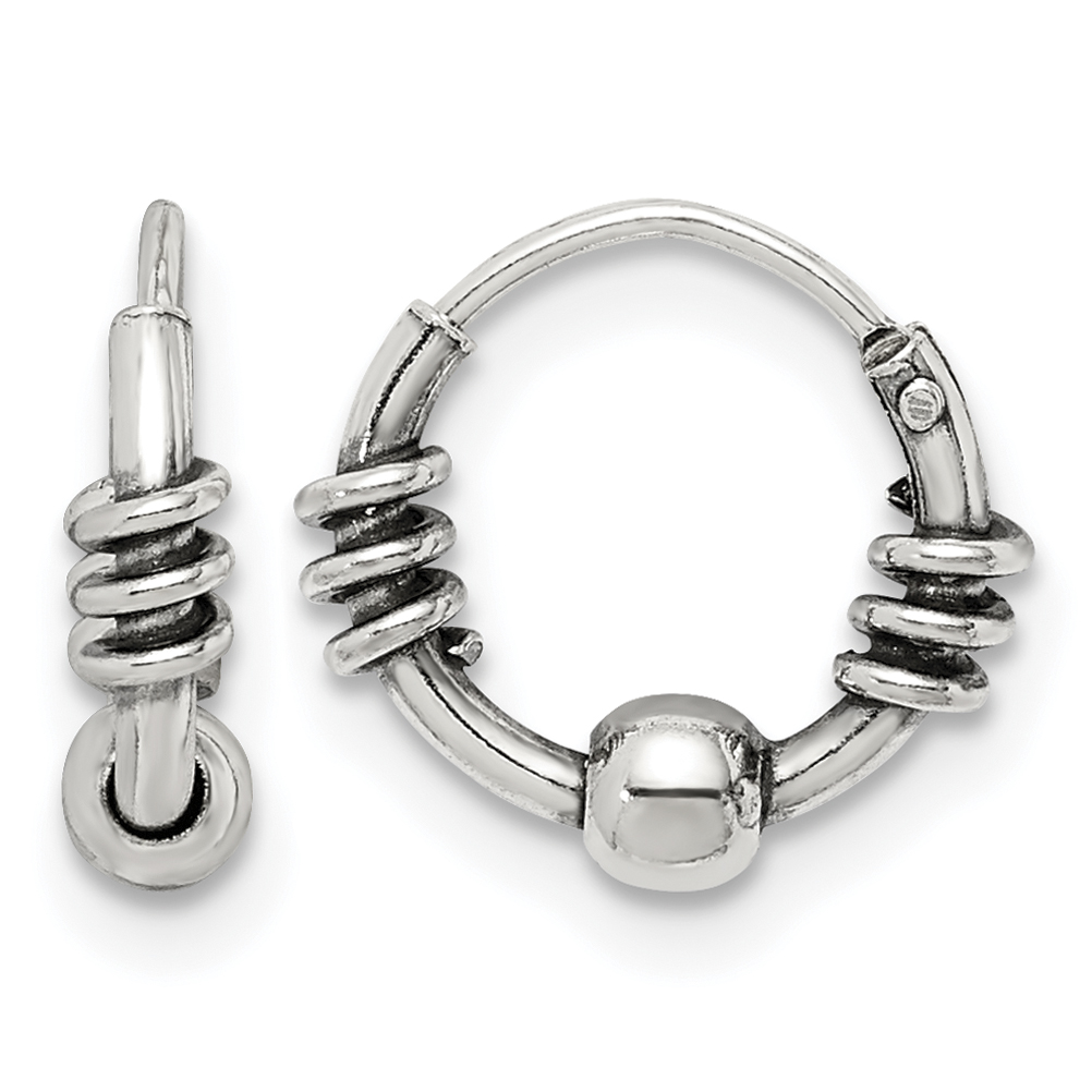 Sterling Silver Antiqued Beaded Endless Hoop Earrings (QE14192)